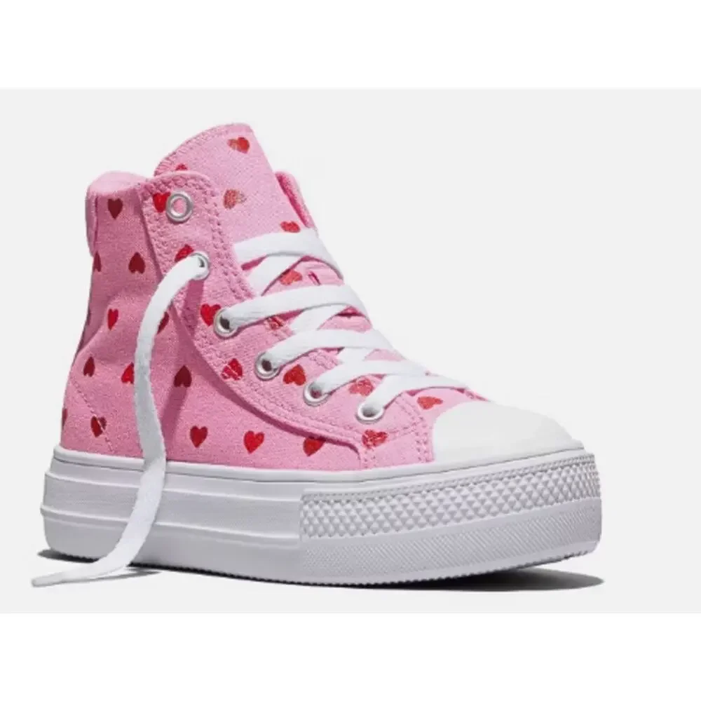 Converse Kids' Platform High Top Sneakers Youth Size 6 EUR 38.5 Pink Hearts NWT